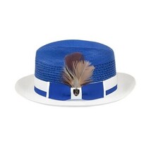 Men's Bruno Capelo Belvedere 2-Tone Straw Style Fedora Hat BD960 Royal/White image 4