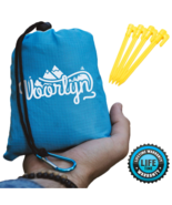 Voorlyn Outdoor Beach Blanket with a Pouch Carabiner Clip Blue and Gray - £15.29 GBP