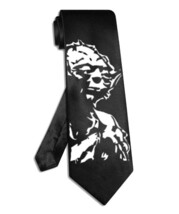 Yoda Jedi Master tie black satin silk hand-painted Star wars necktie - $29.00