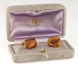 Van Cleef &amp; Arpels Vintage 18k Yellow Gold Ribbed Textured Cufflinks w/ Box - £3,391.91 GBP