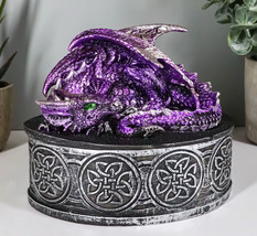 Sleeping Purple Dragon Oval Trinket Jewelry Box Figurine With Celtic Knotwork - £17.37 GBP