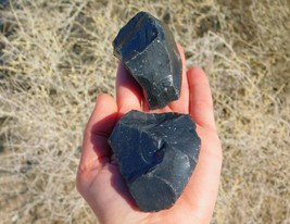 Black Obsidian Rough Volcanic Glass Set of Two for Lapidary Spalling Med... - $22.00
