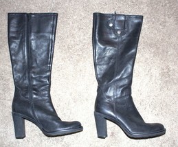 Gianni Bini Black Leather Side Zip Block Heel Tall Boots - Size 8m - £19.57 GBP