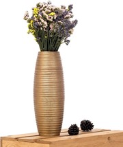 Leewadee Small Floor Vase – Handmade Flower Holder Made Of Mango Wood,, Golden - £46.24 GBP