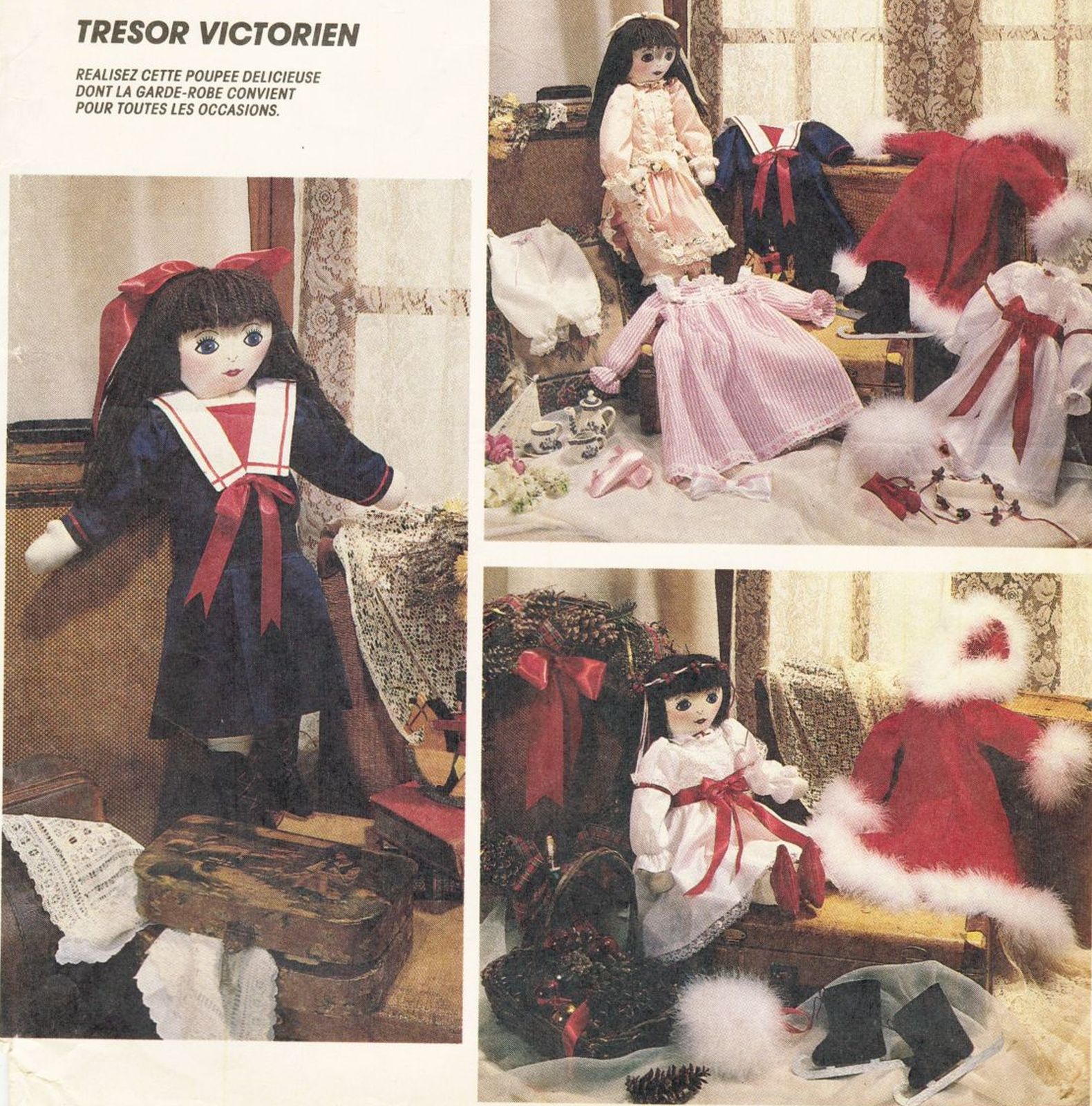 Stuffed Xmas Victorian Doll & Clothes Dress Middy Skates Boots Coat Sew Pattern - $12.99