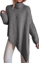 BTFBM Women&#39;s Gray Long Sleeve Turtleneck Knit Sweater Asymmetric Hem - ... - £19.31 GBP