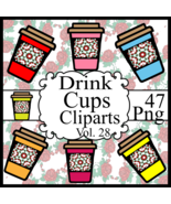 Drink Cups Vol. 28-Digital Clipart-Rose-Gift Tag-Tshirt-Notebook-Gift Card. - £1.35 GBP