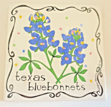 Trivet Texas Bluebonnets Tile Handcrafted by Kathryn Designs 2004 6&quot; Square - $13.89