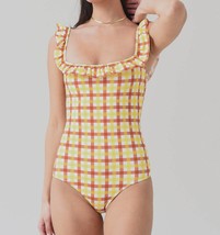 Ephemera Pineapple Flounce One Piece In TERRACOTTA/MUSTARD Gingham - £118.64 GBP