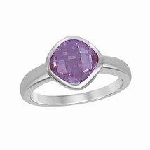 Sterling Silver Square Gemstone Ring - Amethyst - £51.19 GBP