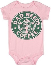 VRWI Dad Needs Coffee - Infant Unisex Onesie Romper (Pink, NB) - £11.48 GBP