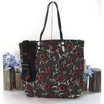 Tory Burch Virginia Red Retro Floral Block Print Nylon Leather Zip Tote Bag NWT - £217.19 GBP