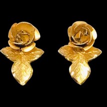 Vintage Bond Boyd Gold Tone Rose Flower Screw Back Earrings - £35.84 GBP