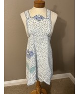 Bib Apron RETRO 50s -60&#39;s By Kathleen Quinn Blue And White Floral - $44.38 CAD