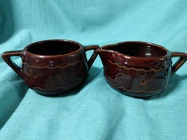 Vintage Marcrest Stoneware Cream and Sugar Set No Lid 3&quot; x 3&quot; Rustic - £13.45 GBP