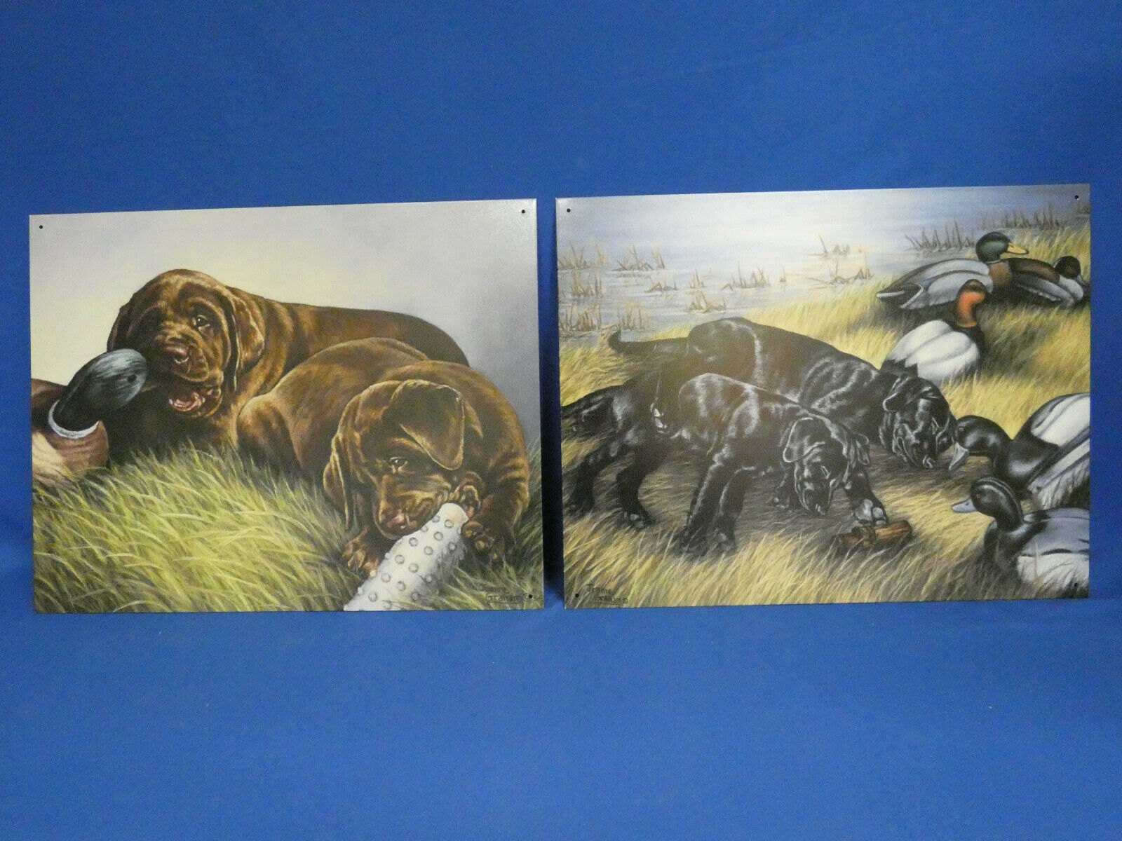 Primary image for Chocolate Lab Black Labrador Retriever 2 pc Metal Sign Set Out of Print NEW B12