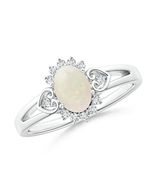 ANGARA Natural Opal Halo Ring with Heart Motifs in Silver (Size-7x5mm) - $417.05+