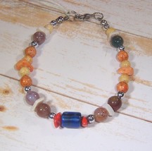 Bracelet Bead Multi Color Mixed Materials 7&quot; Upcycled Handmade Extender Avail - £6.17 GBP