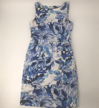 Chaps Women&#39;s Sun Dress Size 6 Floral Blue Stretch Zip Up Sleeveless - $22.49