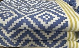 John Robshaw Alabat For Anthropology Beach Towel/Tassels 36”x62 Blue/Wht... - $34.37