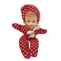 9&quot; VINTAGE PLASTIC FACE RAG DOLL GIRL RED POLKA DOT STUFFED ANIMAL PLUSH... - £29.14 GBP