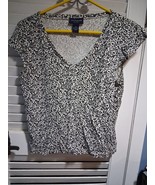 Ann Taylor Petites Womens Blouse White Black Floral Petite Cap Sleeves LP - $246.89 MXN