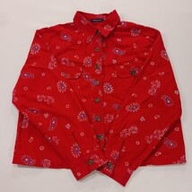 Boston Proper Women's Red Paisley Button Front Denim Jacket Pockets Chest 44 image 12