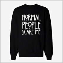 Black Cotton Long Sleeve Printed "Normal People Scare Me" Warm Sweatshirt image 3