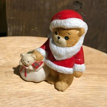 Estate Small Enesco Lucy &amp; Me Porcelain Teddy Bear in Santa Claus Suit w Toy Bag - £9.17 GBP