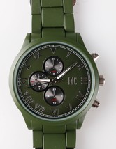 I. N.c. Uomo Opaco Verde Oliva Argento Finto Sub Quadrante Collegamento Orologio - $29.00