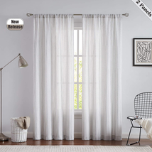 SXZJTEX Black and White Pinstripe Linen Textured Sheer Curtains, 95 Inches Long - £32.36 GBP