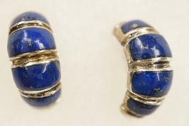 Vintage Fine Jewelry 925 Sterling Silver Lapiz Lazuli Gemstone Half Hoop Pierced - $34.99