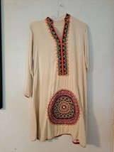 Embroidered Indian Tunic Top, Large  Cream/Tan Long Sleeves - $9.75