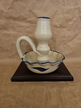 Williamsburg Pottery Salt Glaze Blue Leaves Candle Holder 6&quot; - $11.30