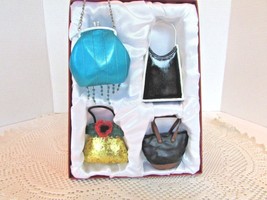 MINI HANDBAG SCULPTURES ORNAMENT SET OF 4 PURSES FUNKY SANDAL BOXED J.C.... - $349.68 MXN