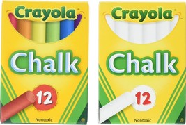 Chalk 2-Piece Bundle Set Crayola Non-Toxic White Colored 12-Count Each Box Kids - £11.34 GBP