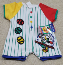 NEW Vintage Disney Mickey Baseball Baby Size 12 Months One Piece Outfit - $29.69