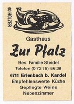 Matchbox Label Germany Gasthaus Zur Platz Restaurant - £0.73 GBP