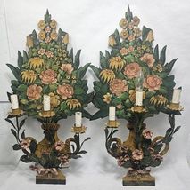 Vintage Pair Italian Tole 3 Candle Electric Wall Sconces Hollywood  Mid ... - $420.75