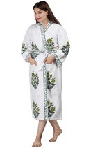 INDACORIFY Waffle Cotton Hand Block Print Hibiscus Flower Bath Robe Summer Hotel - £26.16 GBP