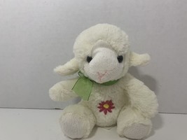 Hunson Trading small plush white Easter lamb sheep pink flower green ribbon bow - £11.67 GBP