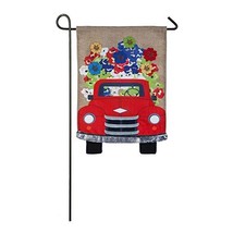 Meadow Creek Red Truck &amp; Flowers Burlap Garden Flag-2 Sided,12.5&quot; x 18&quot; - £11.86 GBP