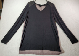 Mossimo T Shirt Dress Womens Large Black Beige Rayon Long Casual Sleeve V Neck - £12.34 GBP