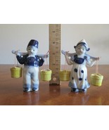 Vintage Japan Dutch Boy Girl Blue White Pail Milk Maid Water Buckets Yoke - $28.49
