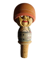 Hat Flipping Bottle Stopper Wood Carved Big Eyed Puppet Barware Stiff Movement - £19.44 GBP