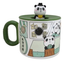 Whimsical Kung Fu Panda Bear Diary Cartoon Ceramic Mug With Silicone Lid - £14.17 GBP