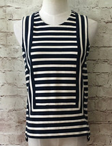 Madewell XS Frameset Navy &amp; Ivory Striped Sleeveless Top Casual Stretch Knit  - £19.98 GBP