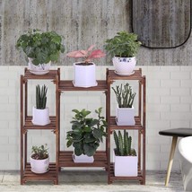 8 Tier Carbonized Wood Plant Stand Flower Pot Shelf Display Rack Indoor ... - $52.24