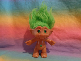 Vintage 90&#39;s Ace Novelty Treasure Troll Wish Belly Stone Green Hair &amp; Star Jewel - £10.31 GBP