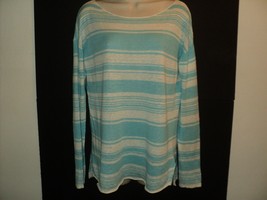 Lilly Pulitzer Alana Sweater Sz S - M Teal &amp; Off-White Stripes Lightweig... - £25.40 GBP